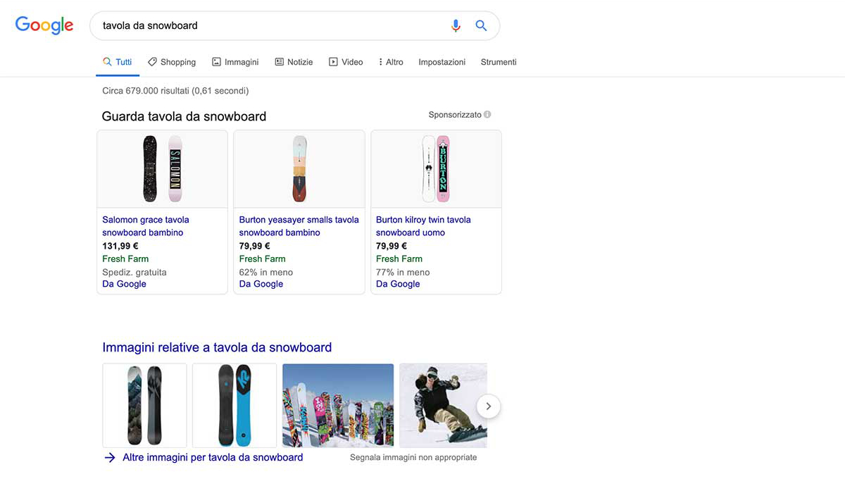 Esempio di SERP, pagina di risultati di ricerca di Google