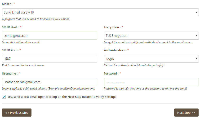 configurazione SMTP mail bank