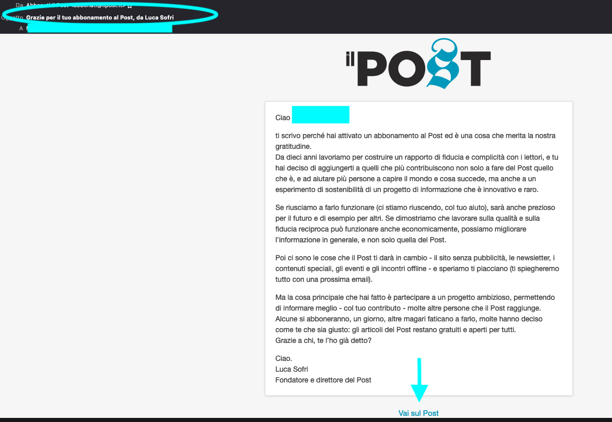 Email automatica post acquisto